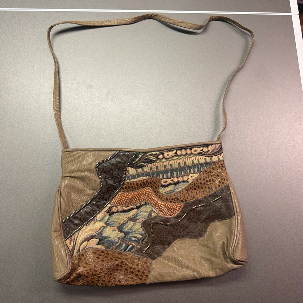 Vintage Fifth Avenue Handbags Patchwork Tapestry Faux Exotic Skin Crossbody Bag